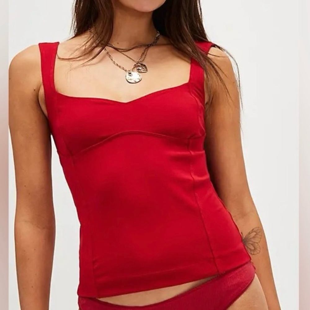 Free People Somewhere Sometime Cami Tank Top in Red